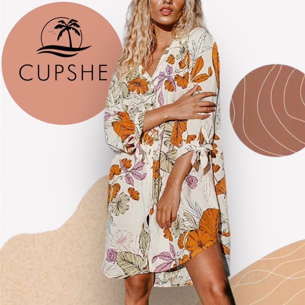 CUPSHE FLORAL BUTTON DOWN MIDI SHIRT DRESS SIZE M